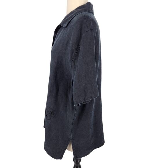 Vintage John Paul Richard Black Linen Embroidered Button-Up Top Sz Medium - Picture 3 of 7